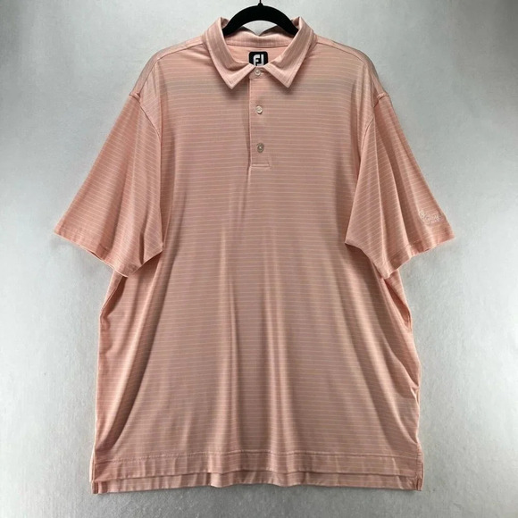 FootJoy Shirt Men Sz XL Golf Polo Stripe Short Sleeve Stretch Performance Orange - Picture 1 of 11